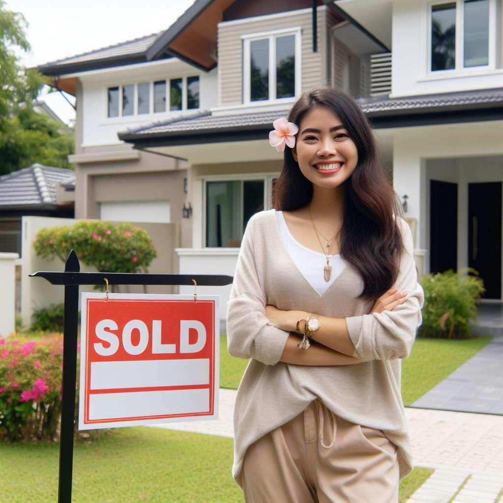 an image of a woman in front of her new home